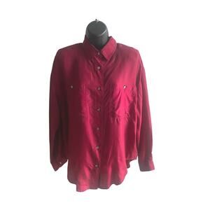 Vintage 100% Silk Button Up Burgundy Red Size M Luxury Old Money Corpcore